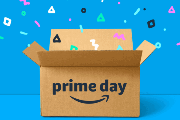An Amazon Prime Day box has confetti and decorations popping out upon opening.