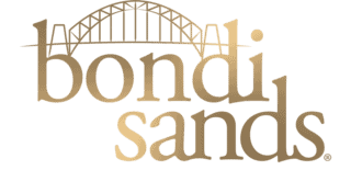 Bondi Sands logo with bondi sands in gold gradient text. The outline of a bridge arches above the word bondi, perfect for showcasing on amazon ads.
