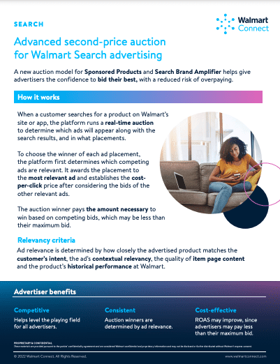 Walmart Connect Advanced second-price auction for Walmart Search advertising
