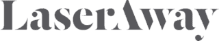 LaserAway logo in bold, stylized gray letters with unique cutouts in the font, reflecting a modern approach much like an innovative marketing measurement solution.