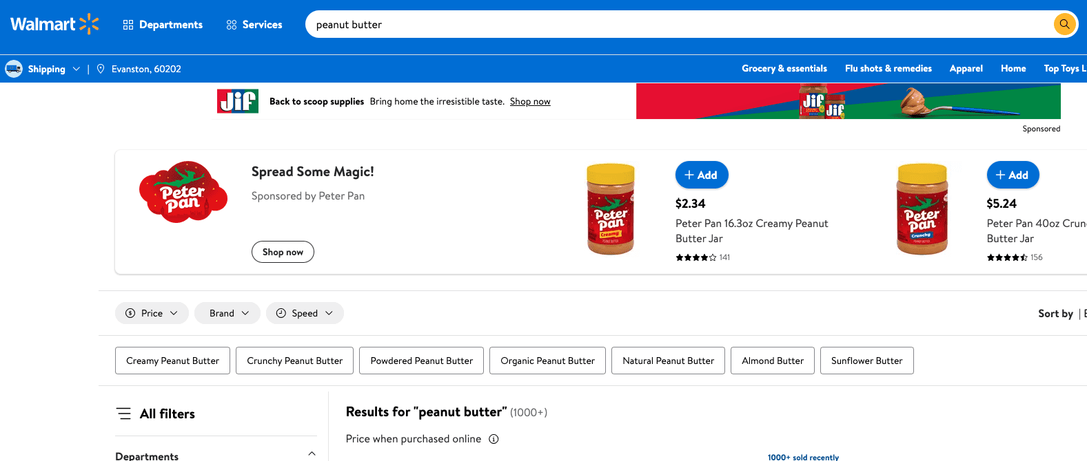 Walmart.com Peter Pan peanut butter