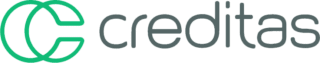 Bildnachweis: Logo von Creditas, bestehend aus einem stilisierten grünen C-Symbol auf der linken Seite und dem Wort „creditas“ in grauen Kleinbuchstaben auf der rechten Seite, das für Innovation und Zeitersparnis steht.