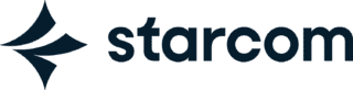 Logo Starcom représentant une icône géométrique audacieuse en forme d'étoile, placée à gauche du mot « starcom » écrit en minuscules dans une police noire moderne sur fond clair — idéal pour une étude de cas sur la publicité dans les médias de distribution.