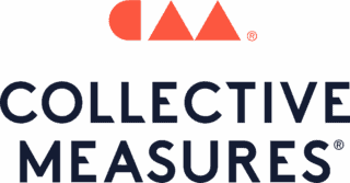 Logo for Collective Measures featuring a stylized CM in red geometric shapes above the company name, designed to evoke innovation and trust—perfect for an omnichannel case study. The name appears in bold, dark blue uppercase letters.