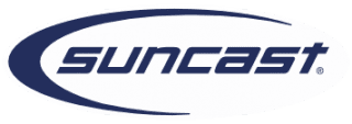 Logo for Suncast featuring the brand name in bold, blue lowercase letters inside an oval with a blue curved line on the left side, ideal for use in a retail media case study.